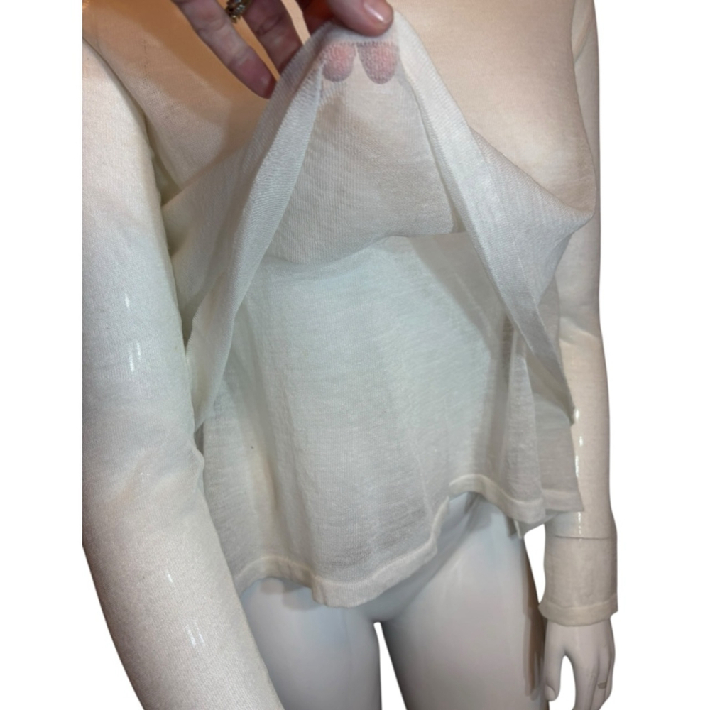 Sarah Pacini Sheer Ramie Knit Sweater, OS, Ivory Italy High Low Layered Gauze - Picture 6 of 15